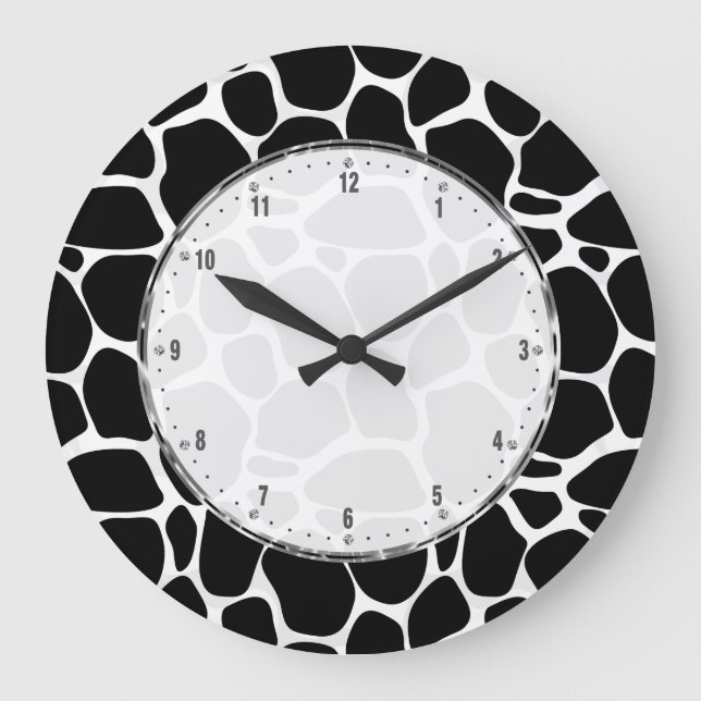 Black And White Leopard Pattern Große Wanduhr (Vorderseite)