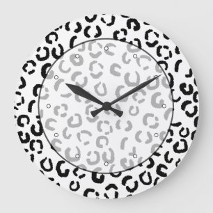 Black and White Leopard Print Pattern. Große Wanduhr