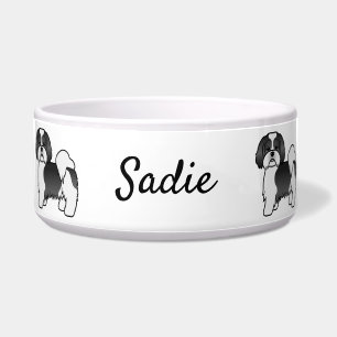 Black and White Lhasa Apso Cartoon Dog & Name Napf