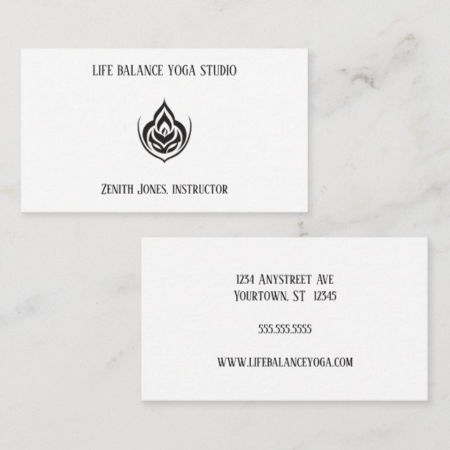 Black and White Lotus and Flame Yoga Visitenkarte (Vorne/Hinten)