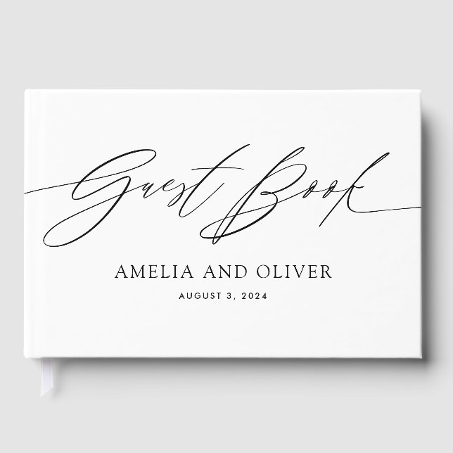 Black and White Minimalist Wedding Guest Book Gästebuch (Vorderseite)