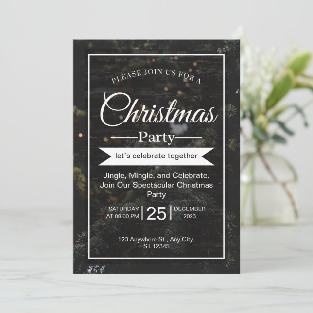 Black and White Modern Christmas Party Invitation (Debout devant)
