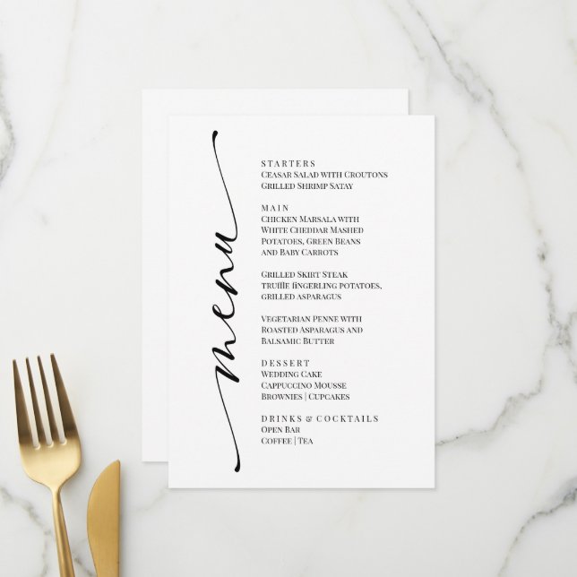 Black and White Modern Elegant Menu  (Devant/Arrière en situation)