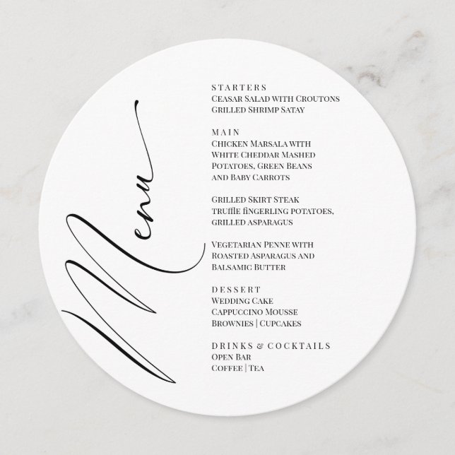 Black and White Modern Elegant Menu  Menükarte (Vorderseite)