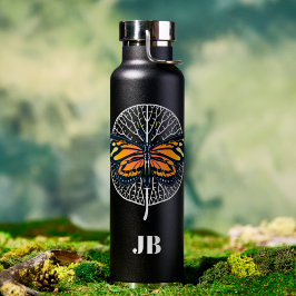 Black and White Modern Monogram with Butterfly Trinkflasche