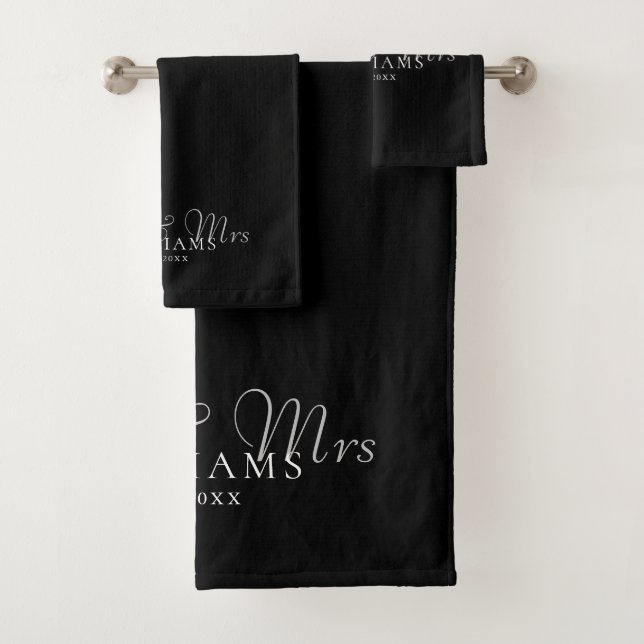 Black and White Mr. und Mrs. Badhandtuch Set (Insitu)
