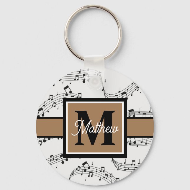 Black and white Music note Musician Monogram     Schlüsselanhänger (Vorderseite)