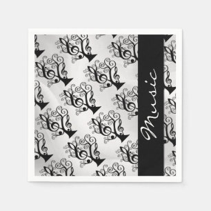 Black and White Music Treble Clef Tree Napkins Serviette