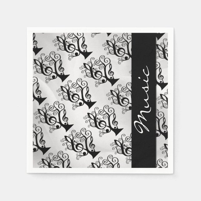 Black and White Music Treble Clef Tree Napkins Serviette (Vorderseite)