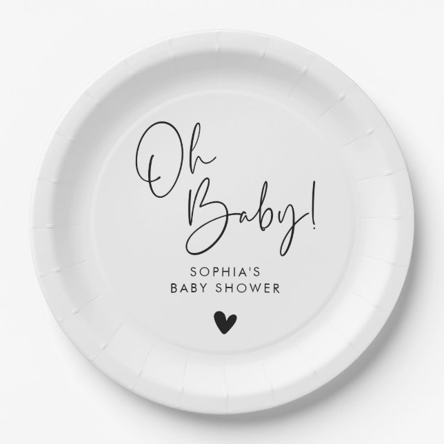 Black and White Oh Baby Moderne Babydusche Boho Pappteller (Vorderseite)