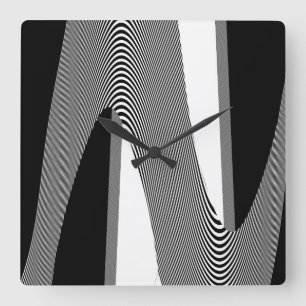 Black And White Op Art Design, Wall Clock Quadratische Wanduhr