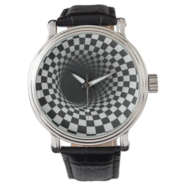 Black and White Optical Illusion Tunnel Armbanduhr (Vorderseite)