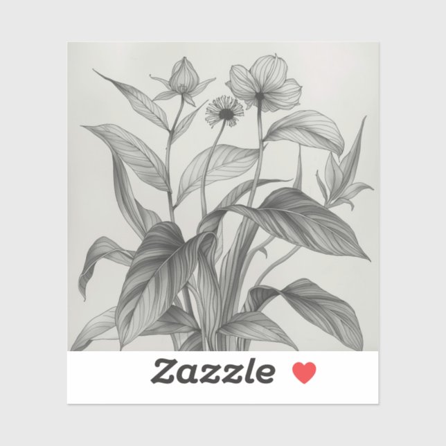 black and white outline art of endangered plant aufkleber (Blatt)