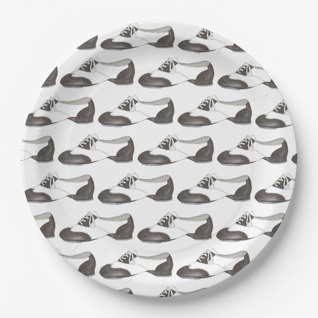 Black-and-White Oxford Stich Shoe Dance Teacher Pappteller (Vorderseite)