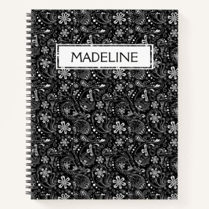 Black and White Paisley Spiral Notebook Notizbuch