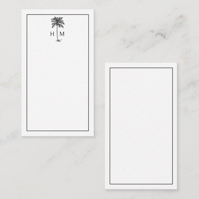 Black and White Palm Palmetto Tree Monogram Mitteilungskarte (Vorne/Hinten)