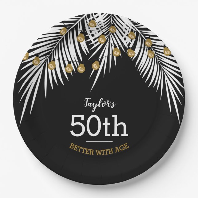 Black and White Palms 50th Birthday Party Pappteller (Vorderseite)