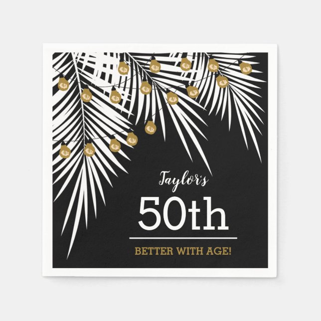 Black and White Palms 50th Birthday Party Serviette (Vorderseite)