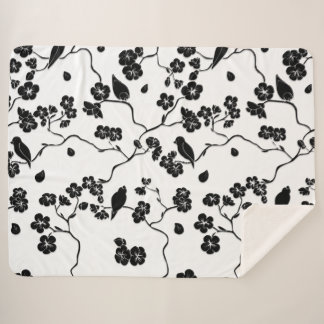 Black and White Pattern Birds on Cherry Blossoms Sherpadecke