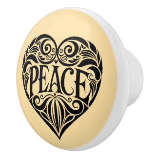 BLACK AND WHITE PEACE HEART KERAMIKKNAUF