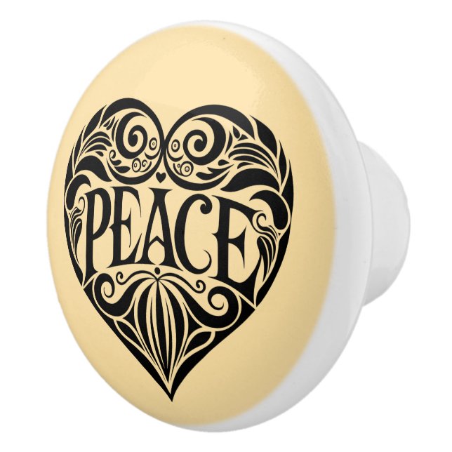 BLACK AND WHITE PEACE HEART KERAMIKKNAUF (Rechts)