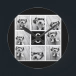 Black and White Photo Collage Custom Monogram Runde Wanduhr<br><div class="desc">You can use Instagram photos for this design. Use 8 square photos to create a unique and personal gift. Or you can keep the hipster puppy and make a trendy keepsake. If you need to adjust the pictures,  click on the customize tool to make changes.</div>