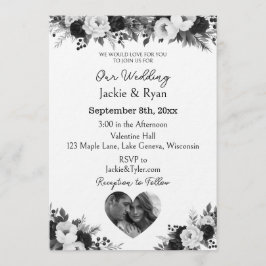 Black and White Photo Template Botanical  Wedding  Einladung