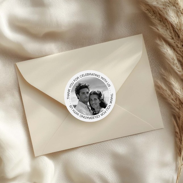 Black and White Photo Thank You Runder Aufkleber (Von Creator hochgeladen)