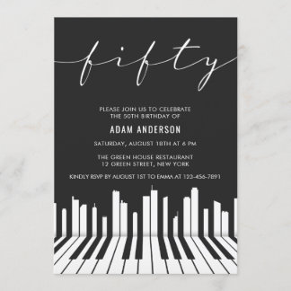 Black and White Piano 50. Geburtstagsparty Einladung