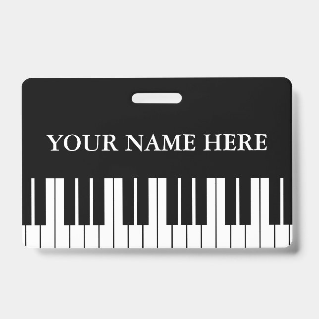 Black and white piano keys custom name badge (Front)