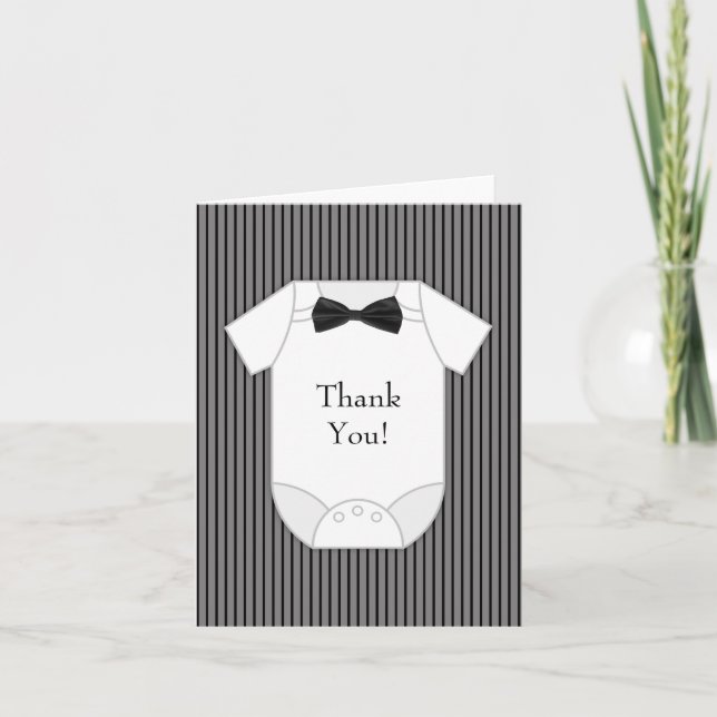 Black and White Pinstripe Baby Boy Merci Cartes (Devant)