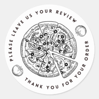 Black and White Pizza Verlass Review Danke Runder Aufkleber