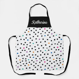 Black and White Polka Dot Custom Name Apron Schürze