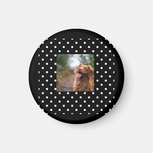 Black and white polka dot Dog pic Magnet (Vorne)