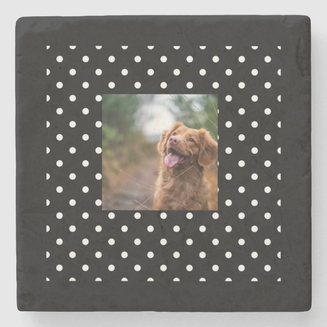 Black and white polka dot Dog pic Steinuntersetzer (Vorderseite)
