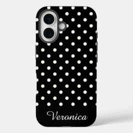 Black and White Polka Dot Personalized Name  iPhone 16 Hülle