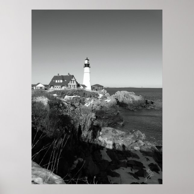 Black And White Portland Head Lighthouse Poster (Vorne)