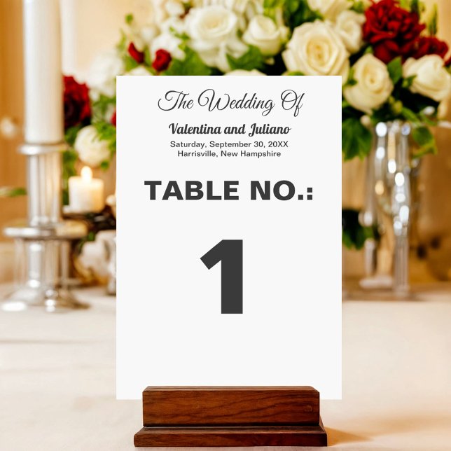 Black and White Portrait Wedding Table Card Tischnummer (Typography style black and white portrait wedding table card as table number)