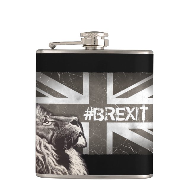 Black and White Proud Lion Union Jack #Brexit Flachmann (Vorderseite)