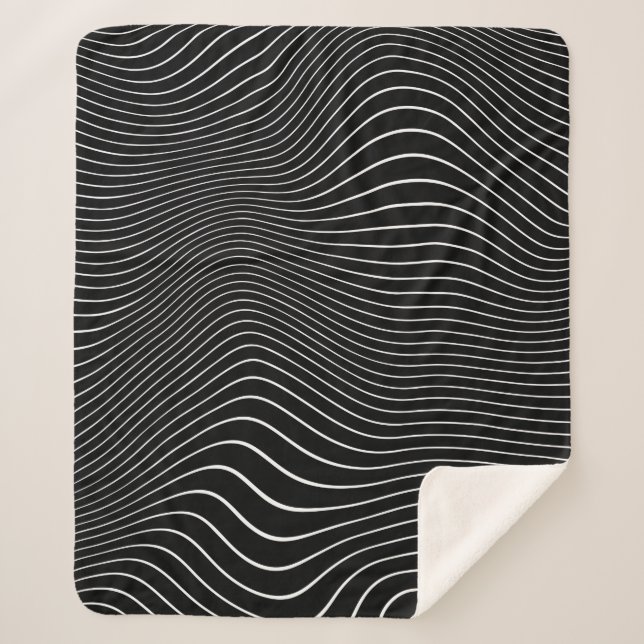 Black and white Psychedelic Linear Wavy Background Sherpadecke (Vorderseite)