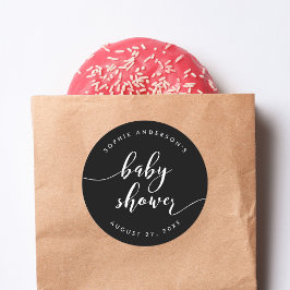 Black and White Relax Script Baby Dusche Runder Aufkleber