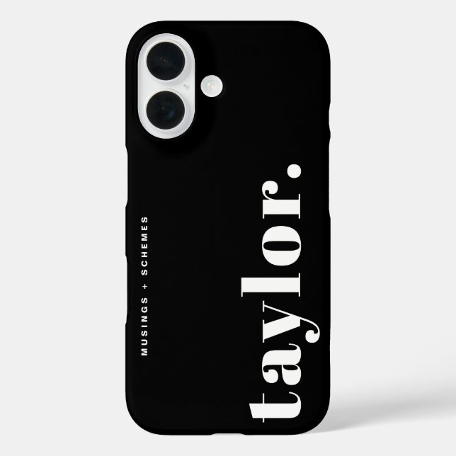 Black and White Retro Typography Personalized iPhone 16 Hülle (Rückseite)