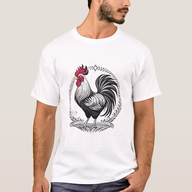 Black and white rooster T-Shirt (Vorderseite)