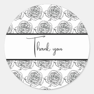 Black and White Rose Wedding Vielen Dank Runder Aufkleber