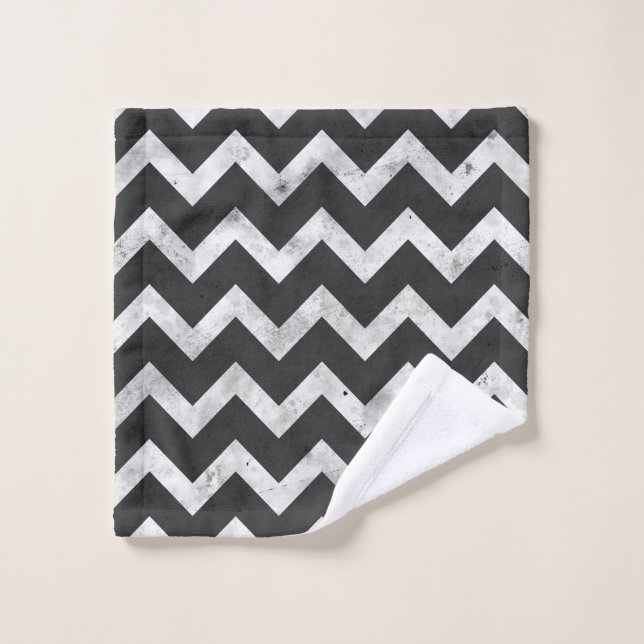 Black and white Rustic Chevron pattern (Gant de toilette)