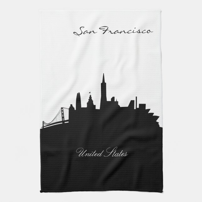 Black and White San Francisco Skyline Geschirrtuch (Vertikal)
