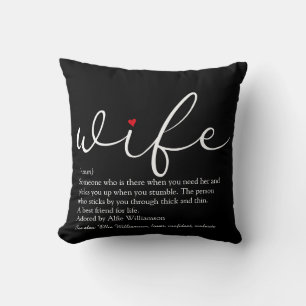 Black and White Script Red Heart Wife Definition  Kissen