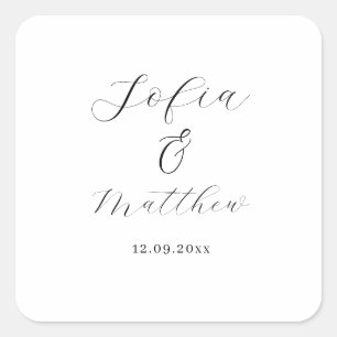 Black and White Script Wedding danke Quadratischer Aufkleber