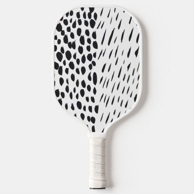 Black And White Shapes Pattern Pickleball Schläger (Vorderseite)