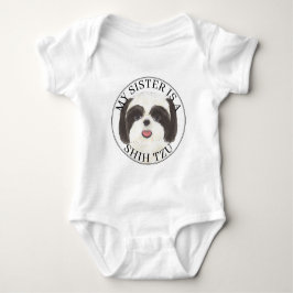 Black and White Shih Tzu Big Sister Baby Strampler